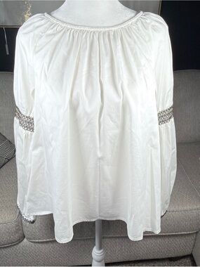 Elizabeth and James White Peasant Tunic with Embroidered Sleeve Bands